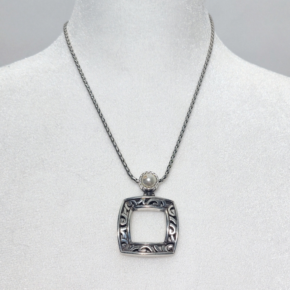 BRIGHTON Deco Glam Pearl Silver Pendant Retired Necklace
